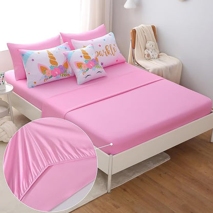 JQinHome Unicorn Twin Bedding Sets for Girls Kids,6 Piece Bed in A Bag 3D Colorful Flower Girl Unicorn Comforter Set with Sheet Set(Sparkle)