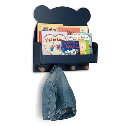 Delta Children babyGap Graham 4-in-1 Convertible Crib with Storage Drawer + Brannan Bear Bookcase with Bins + Brannan Bear Wall Shelf with 4 Hooks, Navy/Light Blue (Bundle)