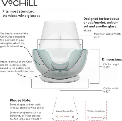 VoChill Stemless Wine Glass Chiller | Keep the Chill In Your Glass | Made In USA | Separable & Refreezable Chill Cradle | Actively Chills Stemless Glassware | Stone, Single Stemless