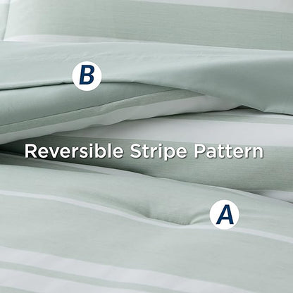 Bedsure Bed in a Bag California King Size 7 Pieces, Sage Green White Striped Bedding Comforter Sets All Season Bed Set, 2 Pillow Shams, Flat Sheet, Fitted Sheet and 2 Pillowcases