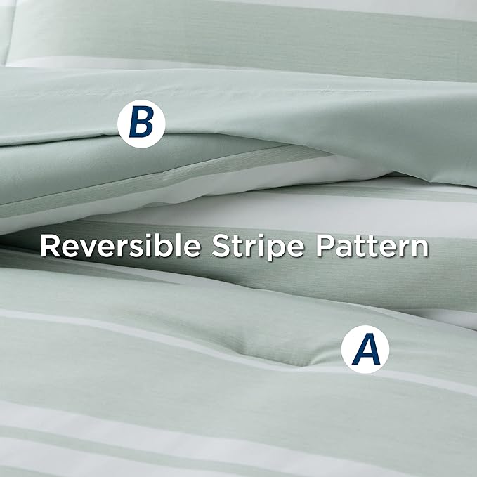 Bedsure Bed in a Bag Queen Size 7 Pieces, Sage Green White Striped Bedding Comforter Sets All Season Bed Set, 2 Pillow Shams, Flat Sheet, Fitted Sheet and 2 Pillowcases