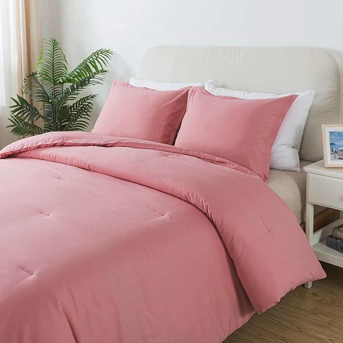 Pink Comforter Set King Size, Blush Women Girls Pink Skin-Friendly Boho Bedding Comforter Set, Breathable Fluffy Microfiber 3 PCS (104"x90") Comforter Set for All Seasons