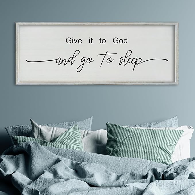 SRSZHIYUE Give It To God And Go to Sleep Sign 40"×15" for Master Bedroom Above Bed Wall Decor Large Farmhouse Guest Room Over Art Decoration (White)