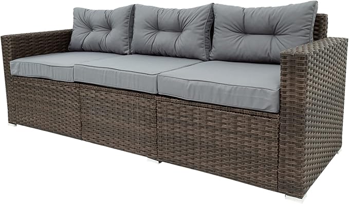 6 Piece Patio Outdoor Furniture Rattan Wicker Conversation Sofa Set with Removeable Cushions and Tempered Glass Table Top for Garden Yark, Lawn, Backyard, Brown