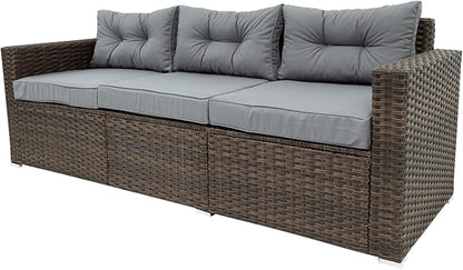6 Piece Patio Outdoor Furniture Rattan Wicker Conversation Sofa Set with Removeable Cushions and Tempered Glass Table Top for Garden Yark, Lawn, Backyard, Brown