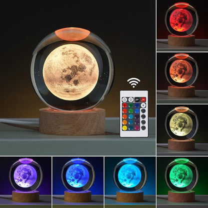 Large Crystal Ball 3D Moon Lamp Balkwan, Crystal Lamp 16 Color Changing Night Light with Remote Control for Bedroom Decor, Birthday Gift for Teens Boys and Girls, Moon Model