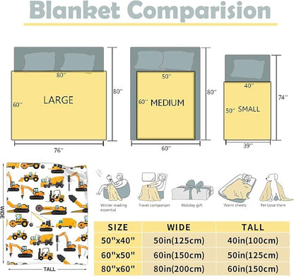 Excavators Construction Blanket Gifts for Yellow Trucks Lover 60 x 50 Inch for Teen,Excavators Trucks Fannel Fleece Throw Blanket Super Soft Throws Blanket for Bed Couch Sofa