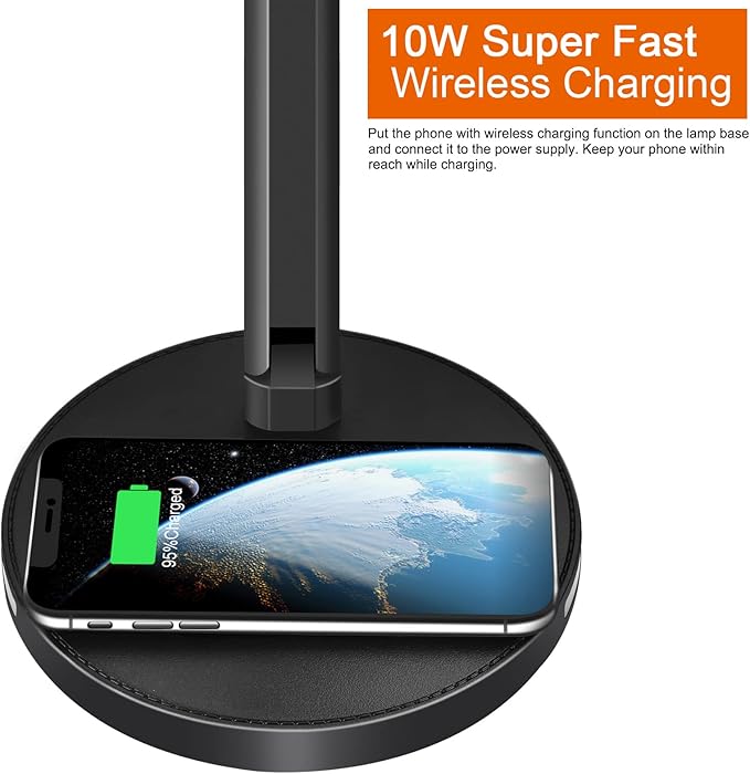 AFROG 8 in1 Multifunctional LED Desk Lamp with 10W Fast Wireless Charger,USB Charging Port, Night Light, 1200Lux Super Bright, 3 Lighting Mode, 5 Brightness,30/60 Min Timer, 12W Office Table Lamp