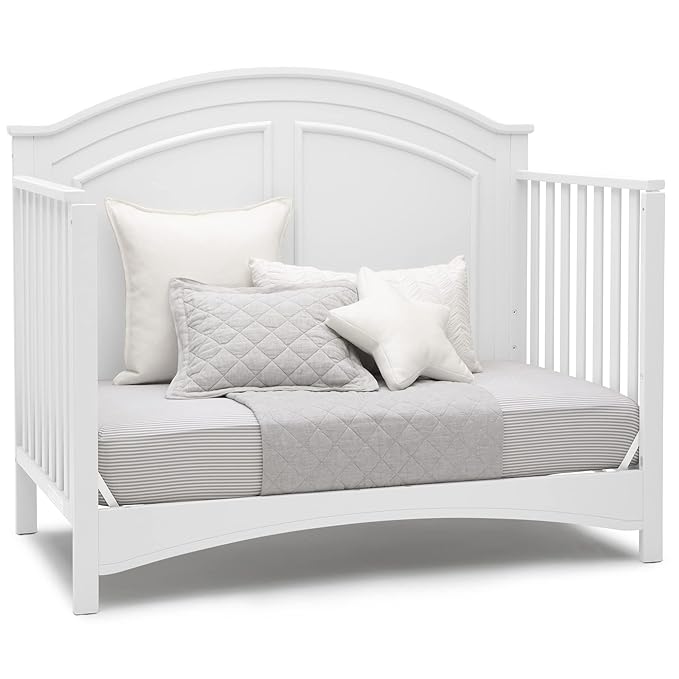 Delta Children Perry 6-in-1 Convertible Crib - Greenguard Gold Certified, Bianca White + Simmons Kids Radiant Sky Dual Sided Baby Crib Mattress and Toddler Mattress (Bundle)