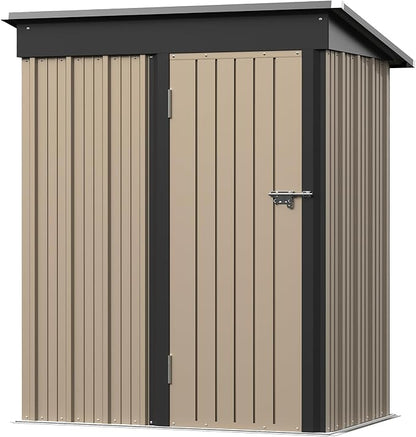 Greesum Outdoor Storage Shed 5 x 3 ft. Utility Tool Shed Metal Storage Garden Shed with Door & Lock for Patio Storage, Brown