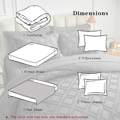 7 Pieces Tufted Bed in a Bag Queen Comforter Set with Sheets Dark Grey, Soft and Embroidery Shabby Chic Boho Bohemian, Solid Color with Diamond Pattern, Jacquard Tufts Bedding Set for All Season