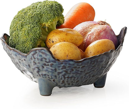 Fruit Bowl, Porcelain Oval Bowl for Kitchen Counter Large Decorative Bowl for Home Decor Centerpiece Bowl for Fruit, Vegetable, Breads, Nuts, Blue