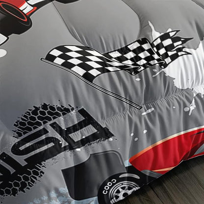 Axolotl Kid Comforter Set Queen Size,Racing Car Bedding Set for Boys Girls Teen Car Racing Gifts,Race Cars Quilt Bed Set with 1 Comforter 2 Pillowcases,Red Grey