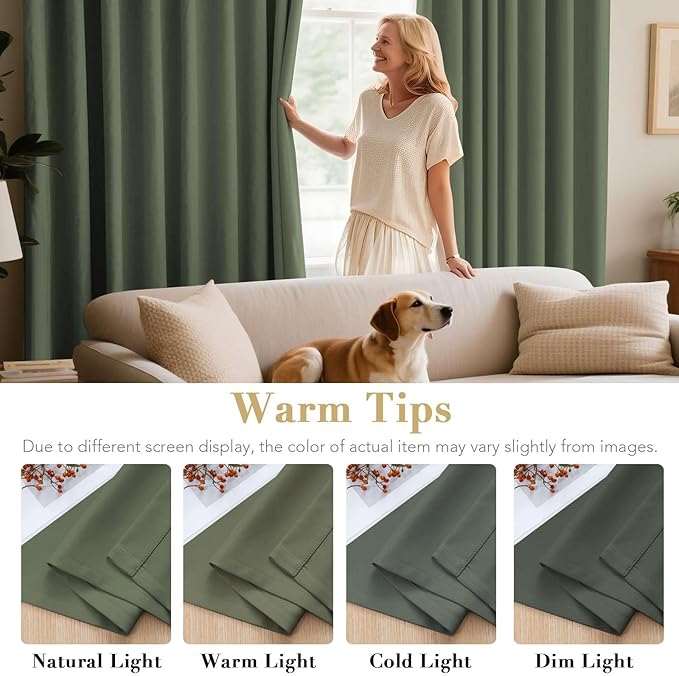 H.VERSAILTEX Window Treatment Blackout Thermal Insulated Room Darkening Solid Grommet Curtains/Drapes for Bedroom (Set of 2 Panels,52 by 63 Inch Long, Bronze Green)