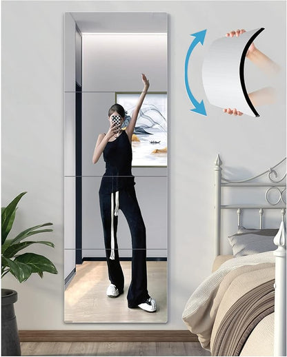 Shatterproof Wall Mirror Full Length for Bedroom, Acrylic Gym Mirrors For Home, Extra Thick: 0.1 inch, 10 x 10 inch x 4 Pcs, Workout Mirrors Safe for Kids, Over The Door, Long Wall Mounted