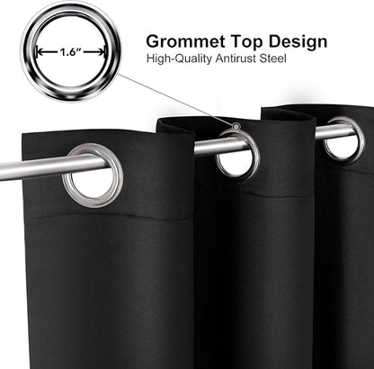 ChrisDowa Grommet Blackout Curtains for Bedroom and Living Room - 2 Panels Set Thermal Insulated Room Darkening Curtains (Black, 38W x 45L)