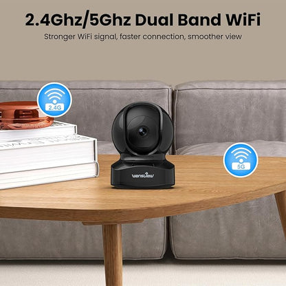 wansview Security Camera, IP Camera, WiFi Home Indoor Camera for Baby/Pet/Nanny, 2 Way Audio Night Vision, Compatible with Alexa, with TF Card Slot and Cloud, Q5 (Black, 5MP)