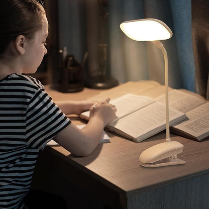LED Desk Lamp with Clamp, Eye-Caring Clip on Lights for Home Office, 3000mAh Rechargeable Battery Operated Table Lamps,3 Lighting Modes & Brightness Dimmer Light for Kids Students
