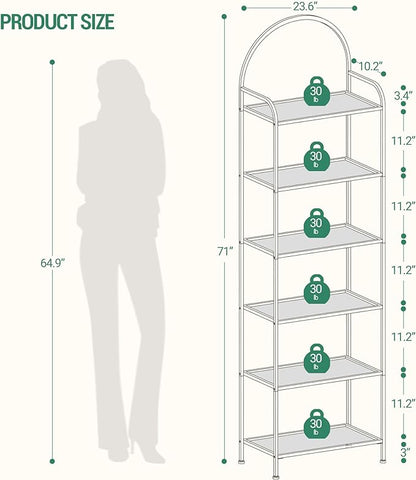 Bookcase Bookshelf, Tempered Glass Bookshelves, Slim Shelving Unit for Bedroom, Bathroom, Home Office, Steel Frame, 6 Tier Gold BC21699G