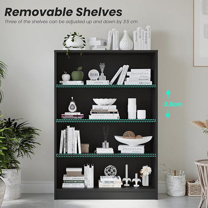 Farini 4 Shelf boockase Display Bookcase Freestanding Wooden Bookshelves for Home Office Living Room,48 Inch Height,Black