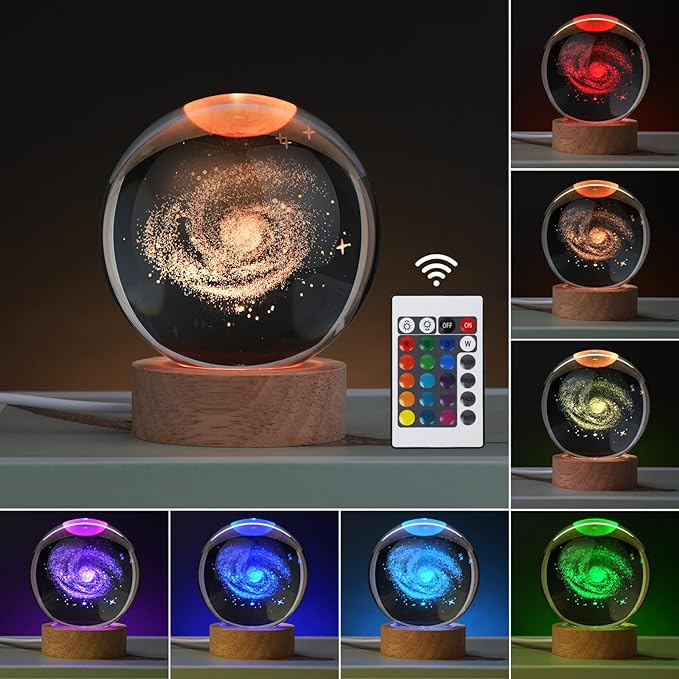 Large 3D Galaxy Crystal Ball Night Light, Crystal Lamp 16 Color Changing with Remote Control for Bedroom Decor, Birthday Gift for Teens Boys and Girls, Galaxy Model