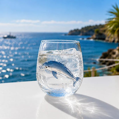 Coastal Stemless Wine Glasses Set of 4, 12oz 3D Ocean Animal Artisan Glassware Collection with Unique Sea Life Designs (C - Set of 1)