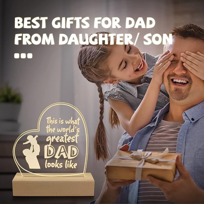 Wood LED Display Base with Acrylic Sheet, Dad Gifts from Daughter Son LED Acrylic Light Base Wood Display LED Stand
