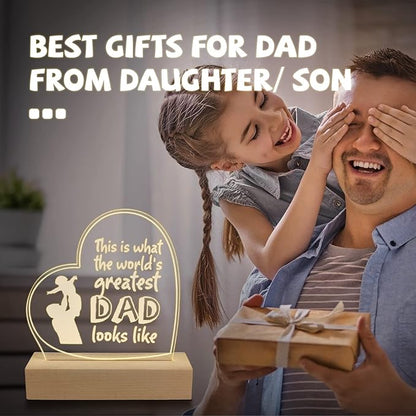 Wood LED Display Base with Acrylic Sheet, Dad Gifts from Daughter Son LED Acrylic Light Base Wood Display LED Stand