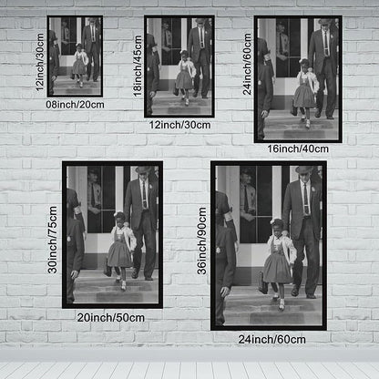 UXCBIA Young Black Girl Protesting, Ruby Bridges, Civil Rights Movement, Vintage Feminism Poster Canvas Poster Bedroom Decor Sports Landscape Office Room Decor Gift Black Frame 08x12in(20x30cm)