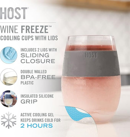 Host Freeze On the Go Stemless Wine Glasses with Lids for Red and White Wines, Double Wall Insulated Drink Chiller Tumblers for Travel, Outdoor Gifts for Women and Moms, 8.5 oz, Set of 2, Marble