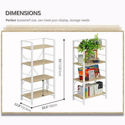 4NM Bookshelf 4 Tier Industrial Bookcase Home Office Adjustable Bookshelves Storage Shelves Organizer Vintage Book Shelf Display Rack for Living Room, Bedroom,Home - Natural