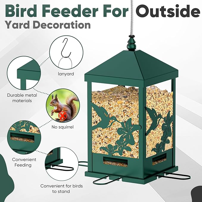 Squirrel Proof Bird Feeders for Outdoors, 6LBS Extra Large Capacity Hanging Metal Bird Feeder with Weight-Activated Perches, Wild Bird Feeders for Outside Finch, Cardinal, Blue Jay
