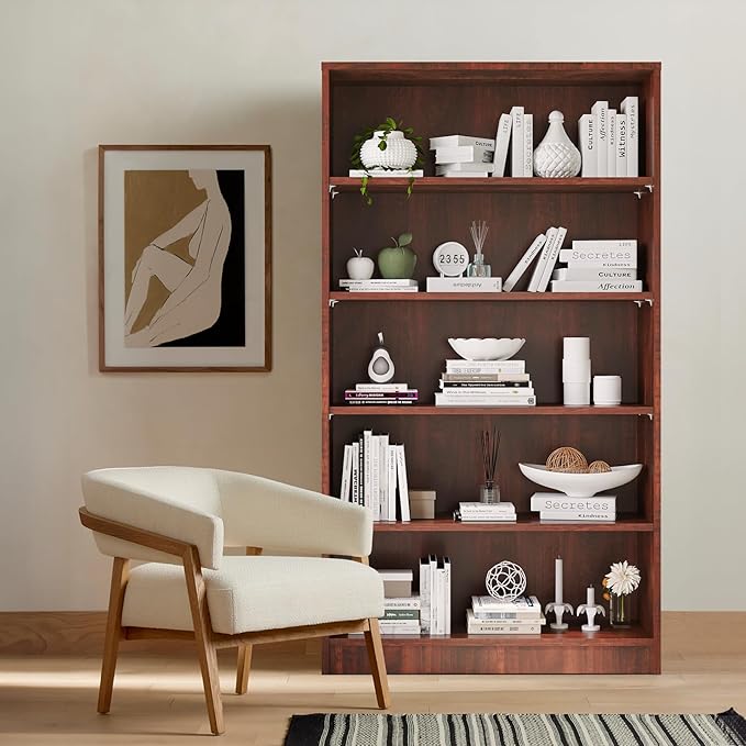 Soohow Cherry Bookcase,Bookshelf for Bedroom,60 inches Tall Wood Book Case Book Shelves,5 Shelf bookcase for Living Room