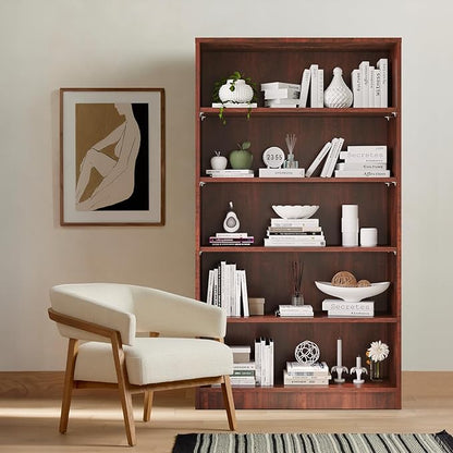 Soohow Cherry Bookcase,Bookshelf for Bedroom,60 inches Tall Wood Book Case Book Shelves,5 Shelf bookcase for Living Room