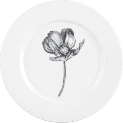 Portmeirion Home Stella 16 Piece Set - Monochrome Porcelain Dinnerware Collection with Patterned Borders, Mix & Match Designs - Ideal for Family Dining, Casual Entertaining & Modern Table Settings