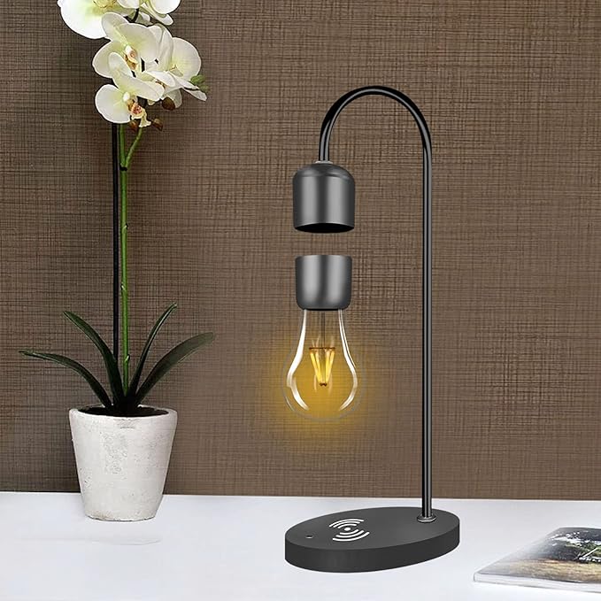 Magnetic Levitating Lamp with Wireless Phone Charger Floating Levitation Light Bulb Magnetic Table LED Night Light Bedroom Home Decoration Family Christmas Gift