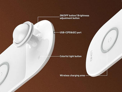 LDNIO Bedside Lamp with Wireless Charger, Desktop lamp with Wireless Fast Charger LED Desk Lamp with Dimable Touch Control Night Light with Wireless Charger Perfect for Gift, White