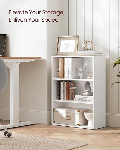 VASAGLE Bookshelf, 23.6 Inches Wide, 3-Tier Open Bookcase with Adjustable Storage Shelves, Floor Standing Unit, Cloud White ULBC163T14