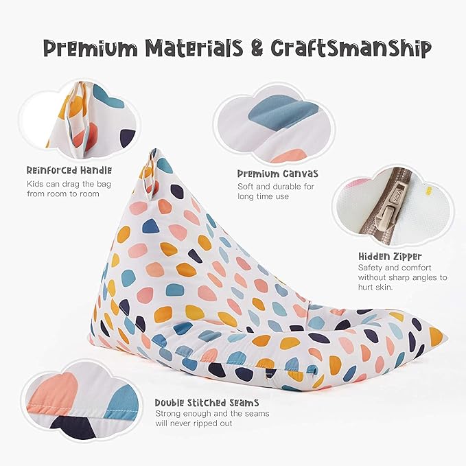 Nobildonna Stuffed Animal Storage Bean Bag for Kids (No Filler), Extra Large 250L Bean Bag Chair Cover Only, Washable Beanbag Without Filling Soft Premium Canvas Stuffable Bean Bag Cover (Pebble)