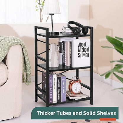 Yoobure Bookshelf Small Book Shelf, Solid Industrial 3 Tier Shelf Bookcase, Short Book Case for Bedroom, Living Room, Office Home, Small Spaces, Black
