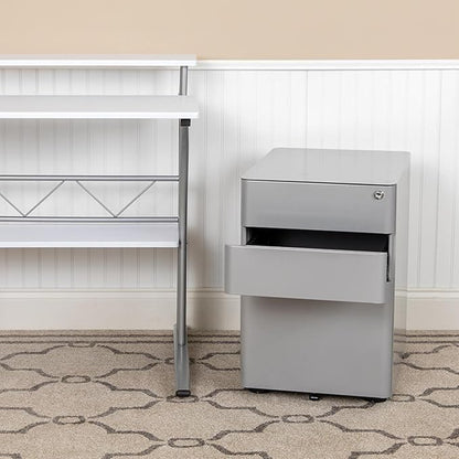 Flash Furniture Warner Modern 3-Drawer Mobile Locking Filing Cabinet with Anti-Tilt Mechanism and Hanging Drawer for Legal & Letter Files, Gray, Set of 1