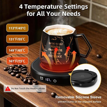 Coffee Mug Warmer Set Smart Heated Electric Tea Coffee Cup Warmer for Desk | Coffee Warmer with Mug Set, Beverage Candle Heater, 4 Temperature Control 8 Hours Auto Shut Off, Coffee Gifts for Men Office
