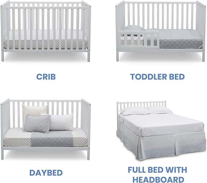 Delta Children Heartland 4-in-1 Convertible Crib - Greenguard Gold Certified, Bianca White