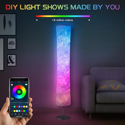 Torchlet Modern Floor Lamp, RGB Color Changing Led Smart Lamp Alexa APP Control with DIY Mode, Music Sync and White Fabric Shade, Standing Lamp for Living/ Game Room Bedroom