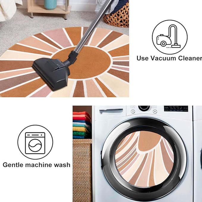 Topotdor Sun Rainbow Round Rug 5.2ft Boho Kids Nursery Rug, Colorful Washable Area Rug Ultra Soft Circle Classroom Rug Non-Slip for Bedroom Living Room Playroom Decor, Orange