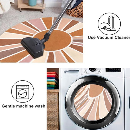 Topotdor Sun Rainbow Round Rug 4ft Boho Kids Nursery Rug, Colorful Washable Area Rug Ultra Soft Circle Classroom Rug Non-Slip for Bedroom Living Room Playroom Decor, Orange