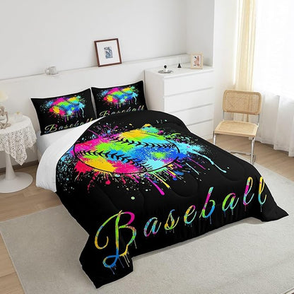 Kids Baseball Comforter Set Full Size Sports Game Bedding Set for Boys Girls Teens Bedroom Decor Baseball Gaming Comforter Women Men Tie Dye Duvet Set with 2 Pillow Case