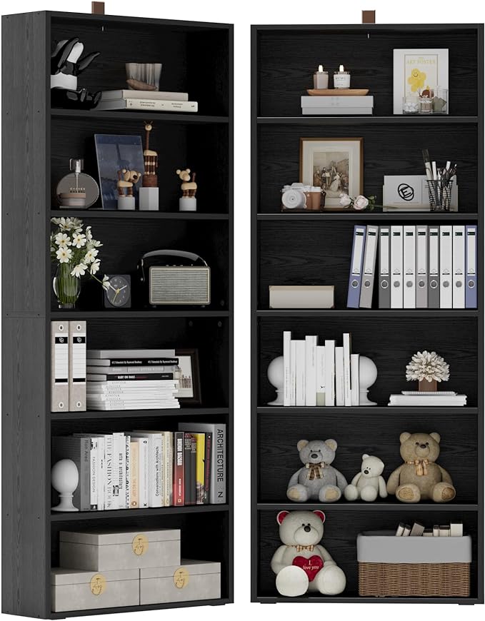 IRONCK Bookshelves and Bookcases Set of 2 Floor Standing 6 Tier Display Storage Shelves 70in Tall Bookcase Home Decor Furniture for Home Office, Living Room, Bed Room