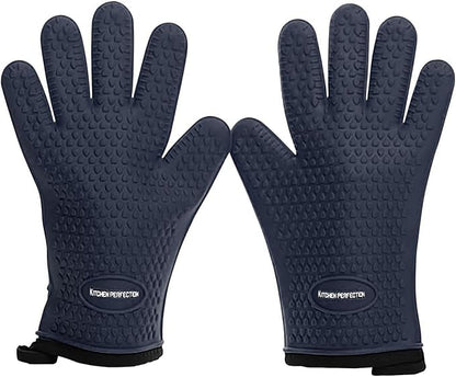 KITCHEN PERFECTION S Silicone Smoker BBQ Gloves - Heat Resistant Oven Mitts | Waterproof, 5-Finger Design For A Better Grip, for Pitmasters, Meat Smoking, Grilling, Cooking, Frying Turkey | Grill Gift