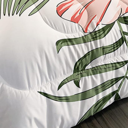 Flamingo Comforter Set Twin Size Tropical Flamingo Palm Tree Leaf Pattern Bedding Set Flower Quilted Duvet for Kids Girls Boys Adult with 1 Comforter and 2 Pillowcases